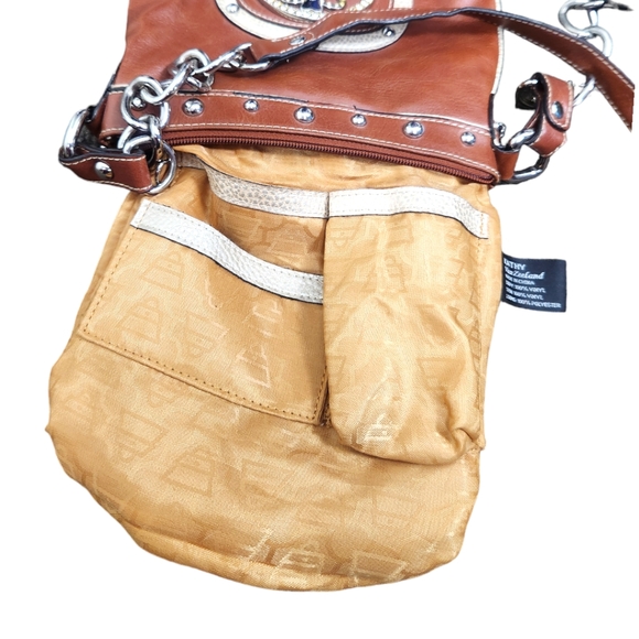 Y2K Vintage Kathy Van Zeeland Brown Studded Chainlink Vinyl Mini Shoulder Bag - Picture 11 of 11